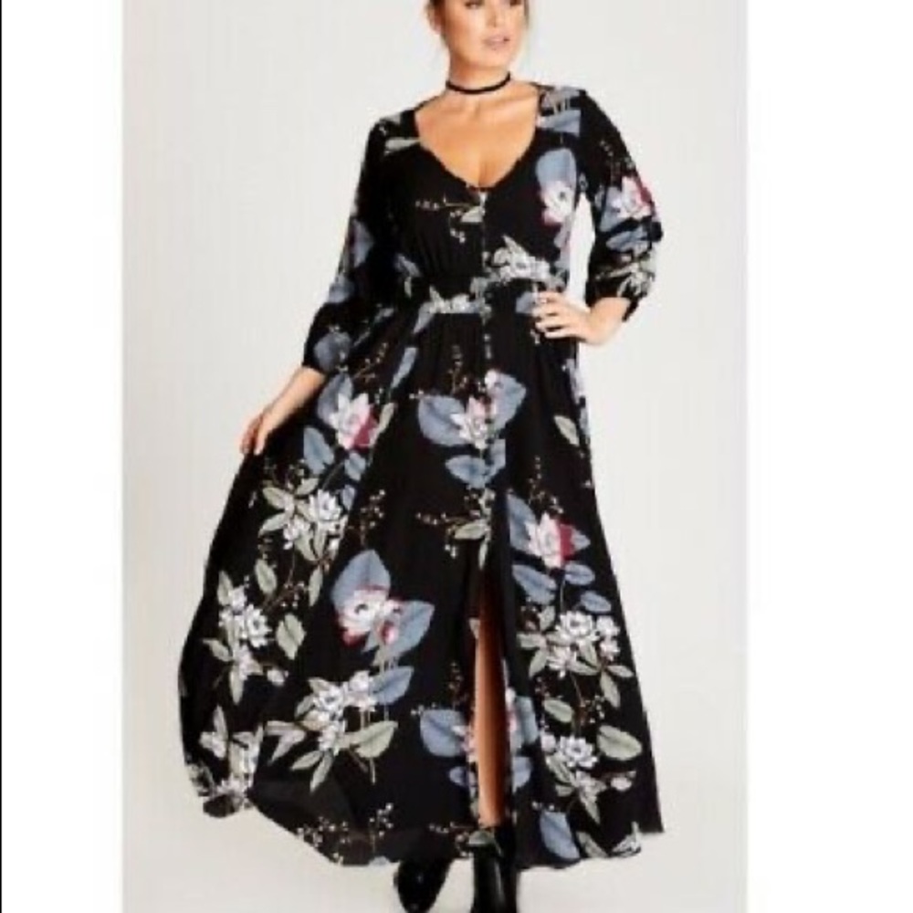 City Chic Floral V-neck Dress
